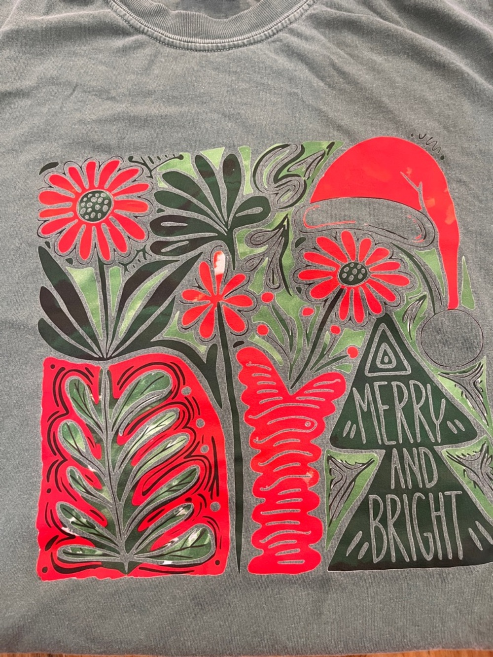 Comfort Colors Gray Tee with Red and Green Holiday Graphic